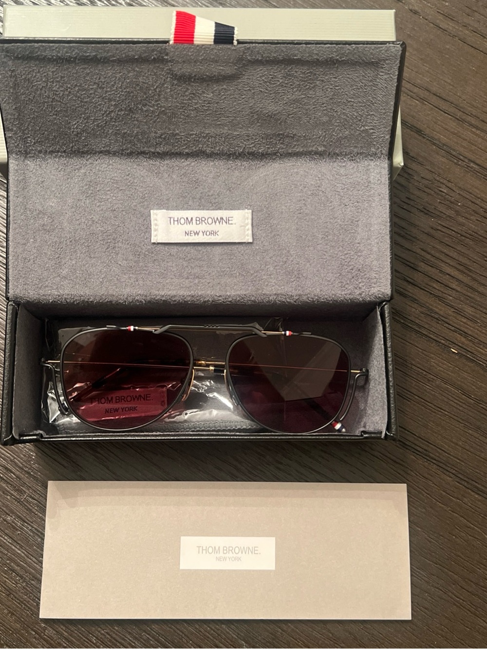 AUTHENTIC THOM BROWNE Black Iron White Gold Aviator Sunglasses Brand LIKE NEW